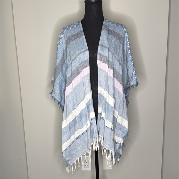 Echo Boho Open Front Cotton Poncho Shawl Kimono w/Fringe Women's One Size - Picture 1 of 7